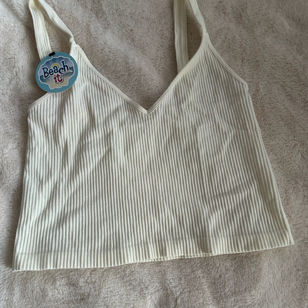 Cream Ribbed Women's CropTop